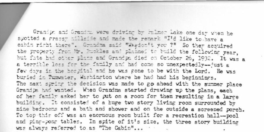 Original copy of the Biles Family Cabin story